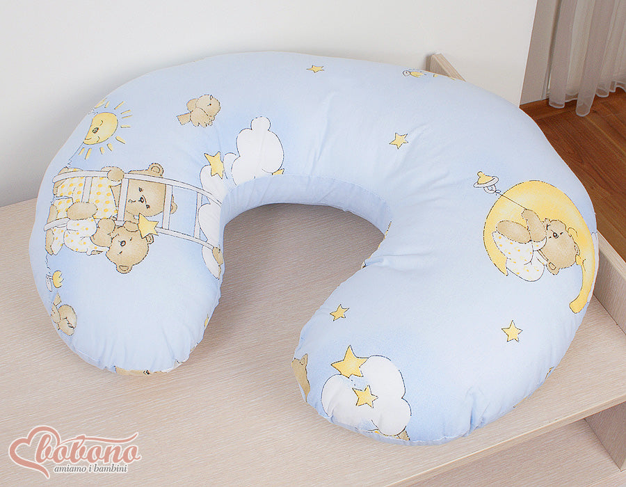 Breastfeeding Pillow Nursing Croissant Pillow, removable, Hands-Free Feeding- blue teddy bears