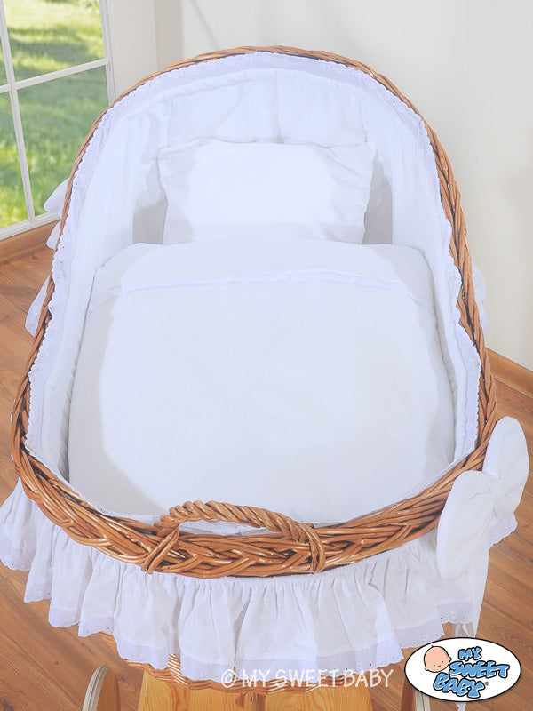 Moses Basket Wicker hood crib Carina - natural + white bedding