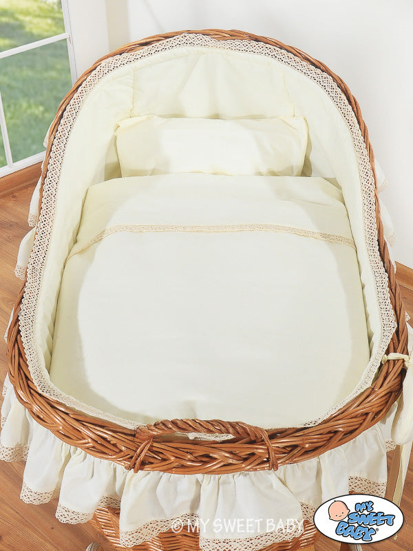 Moses Basket Wicker hood crib Carina - natural + cream bedding