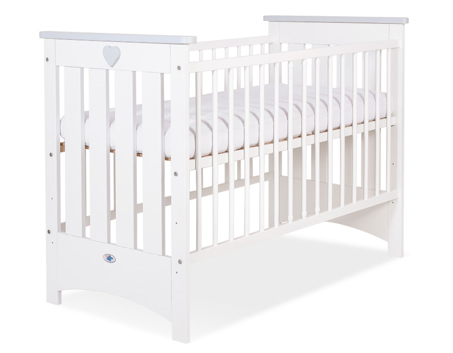 Wooden baby cot 120x60cm Lorenzo III white-grey, with teething rail