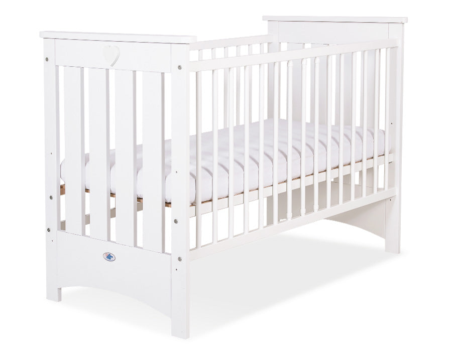 Wooden baby cot  120x60cm Lorenzo III white, with teething rail
