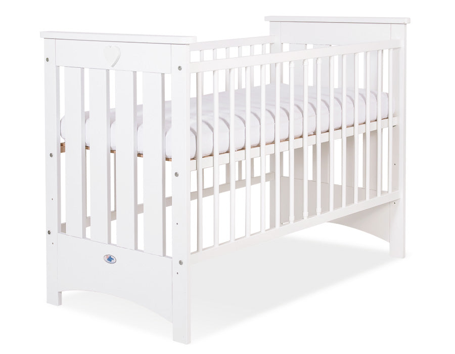 Wooden baby cot  120x60cm Lorenzo III white, with teething rail