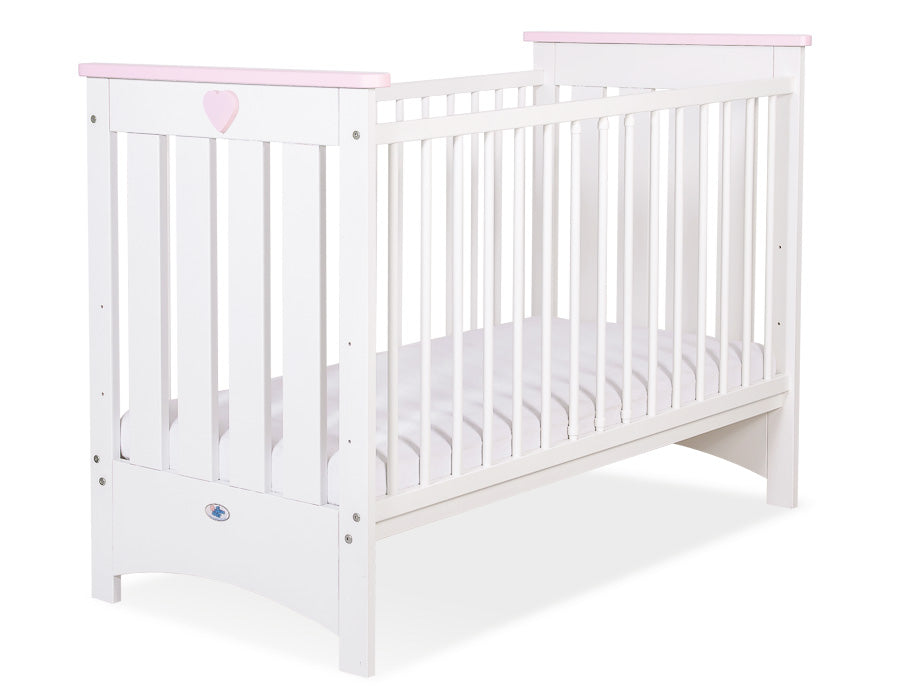 White and pink wooden baby cot Lorenzo III 120x60
