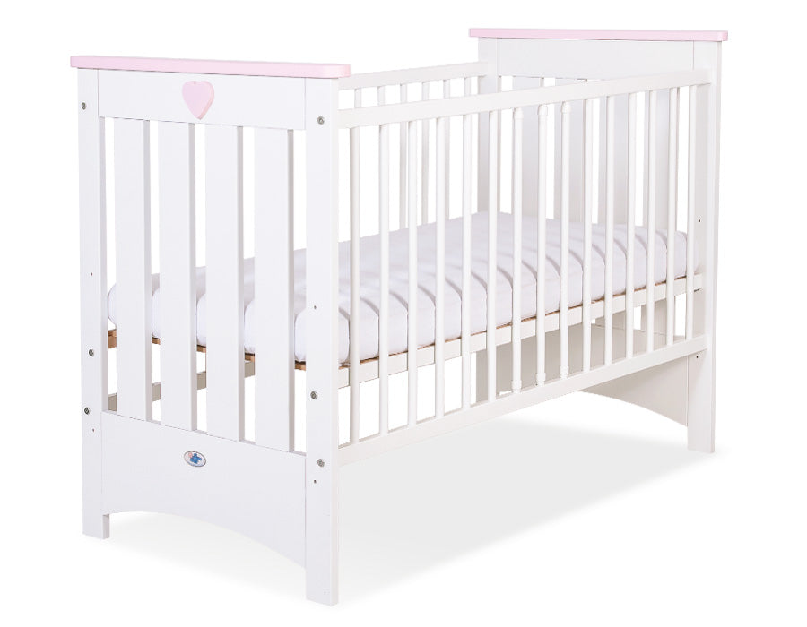 Wooden baby cot 120x60cm Lorenzo III white-pink, with teething rail