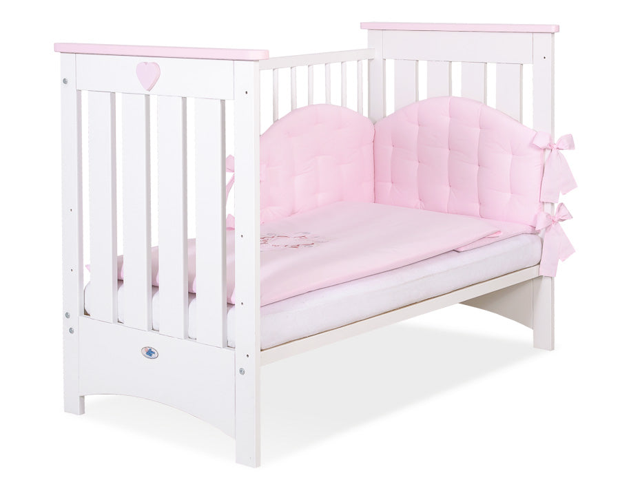 Wooden baby cot 120x60cm Lorenzo III white-pink, with teething rail