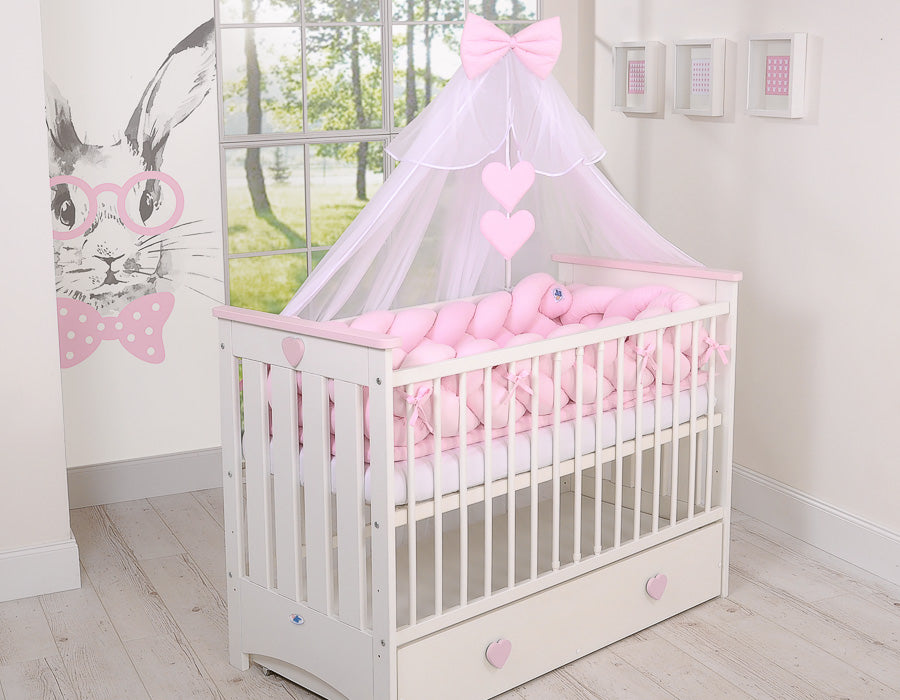 Wooden baby cot 120x60cm Lorenzo III white-pink, with teething rail