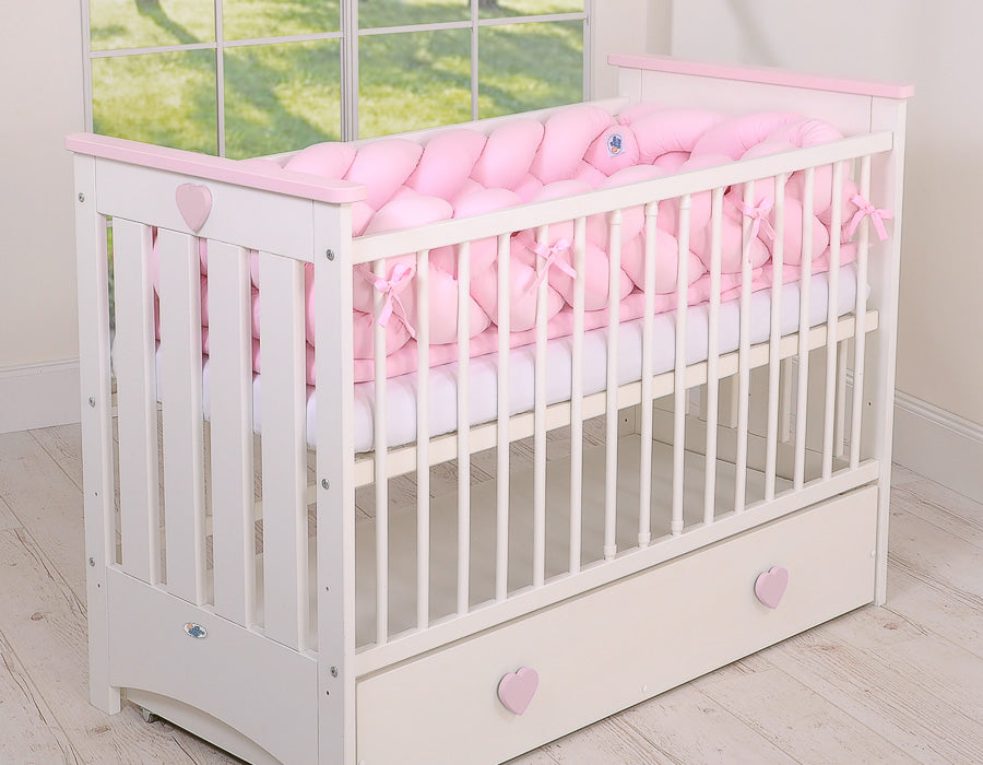Wooden baby cot 120x60cm Lorenzo III white-pink, with teething rail