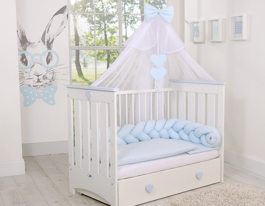 Wooden baby cot120x60cm Lorenzo III white-blue, with teething rail