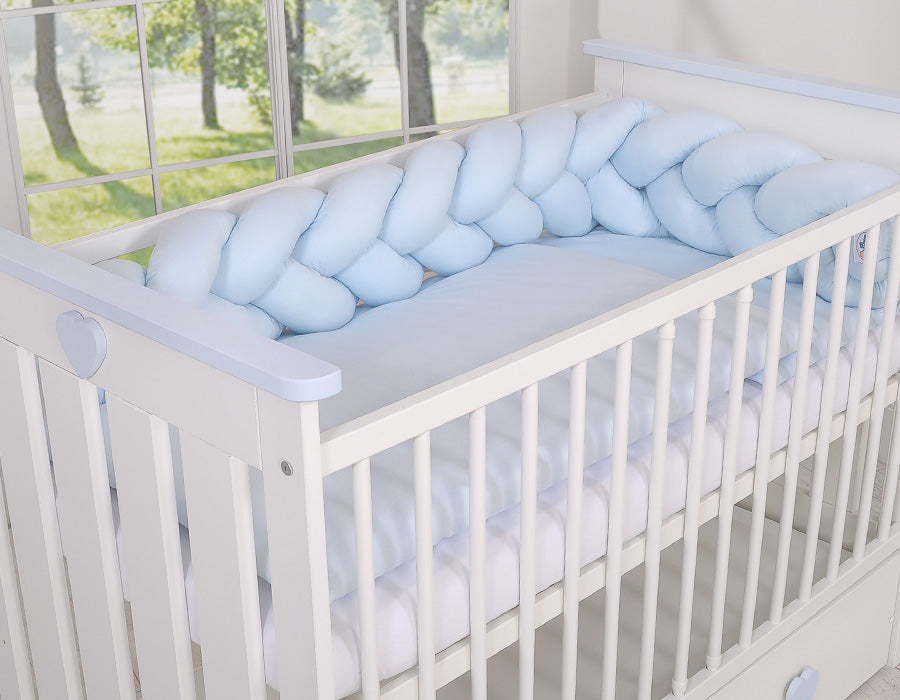 Wooden baby cot120x60cm Lorenzo III white-blue, with teething rail