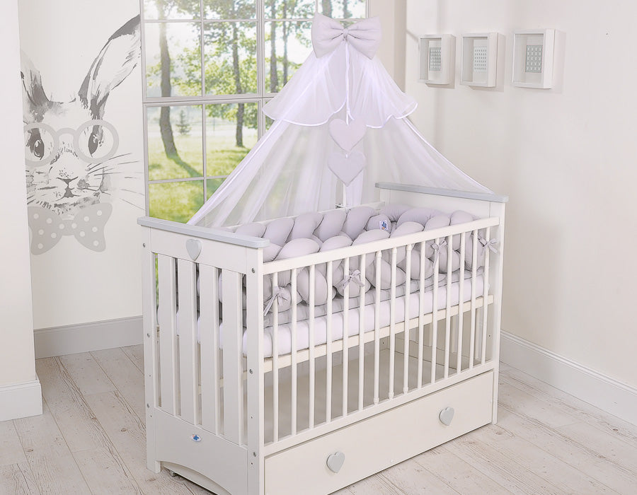 Wooden baby cot 120x60cm Lorenzo III white-grey, with teething rail