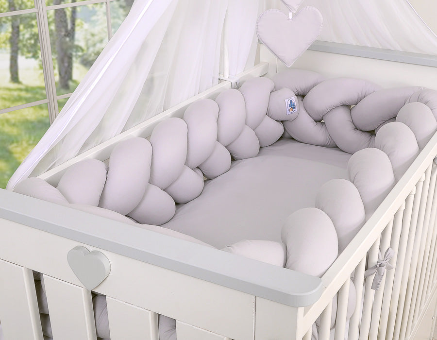 Wooden baby cot 120x60cm Lorenzo III white-grey, with teething rail