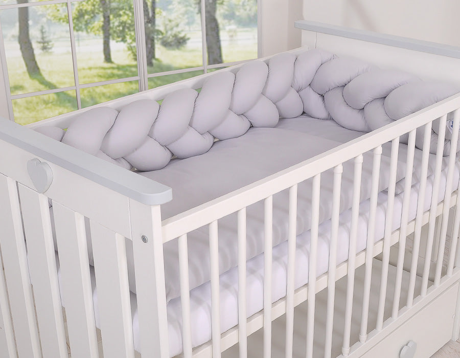Wooden baby cot 120x60cm Lorenzo III white-grey, with teething rail