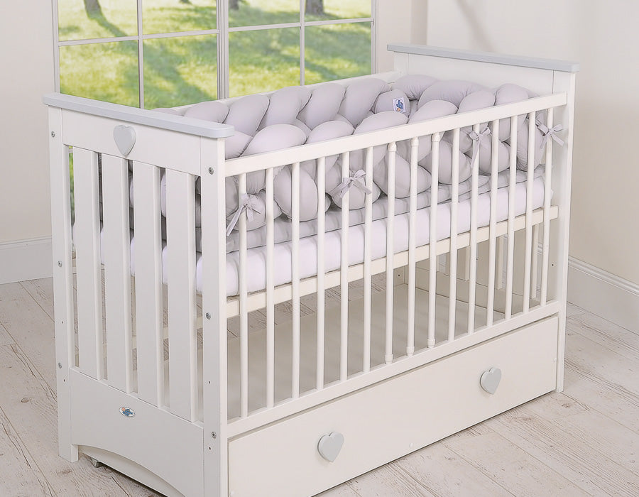 Wooden baby cot 120x60cm Lorenzo III white-grey, with teething rail