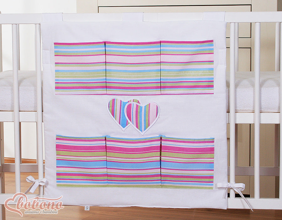 Cot tidy- Hanging Hearts pink