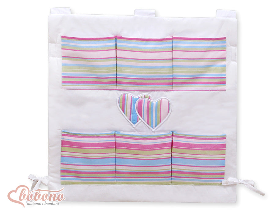 Cot tidy- Hanging Hearts pink