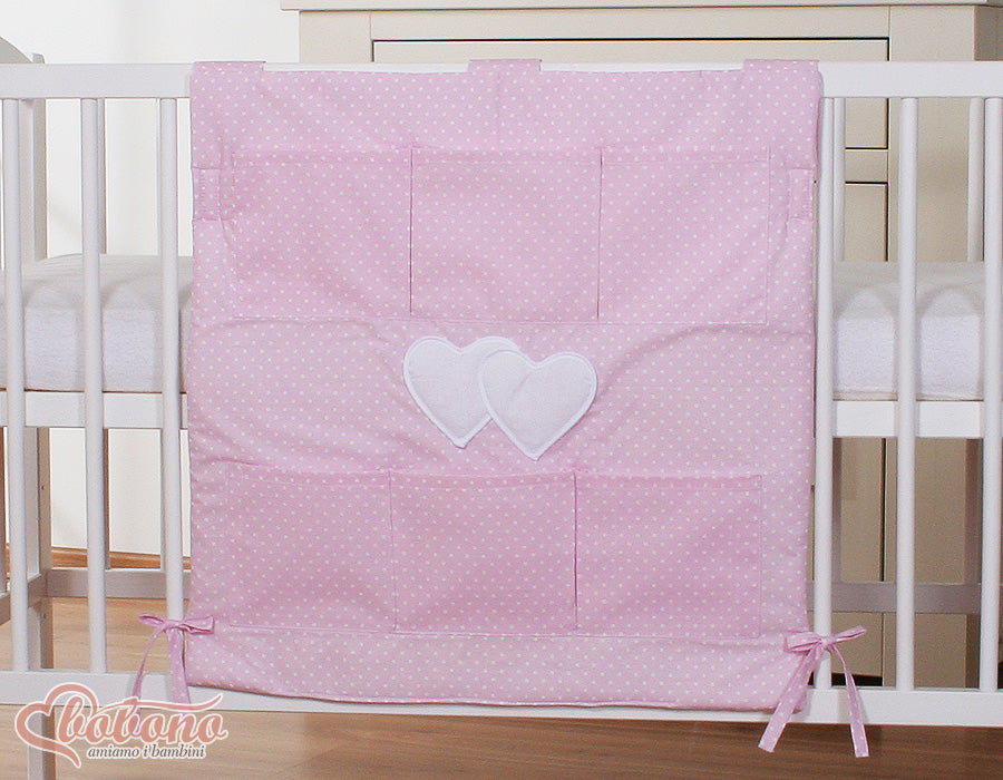 Cot tidy- Hanging Hearts pink