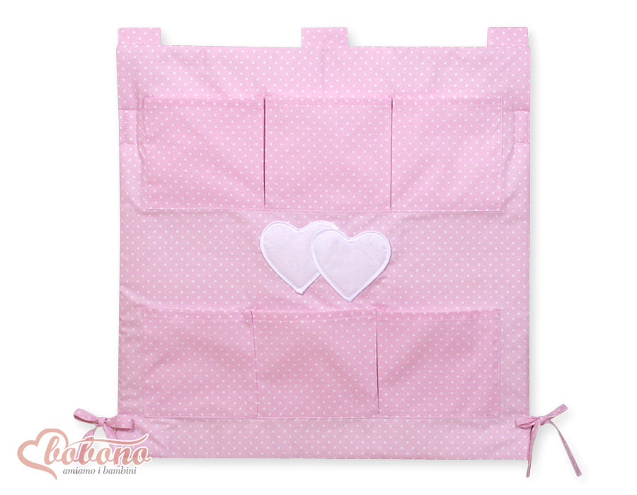 Cot tidy- Hanging Hearts pink