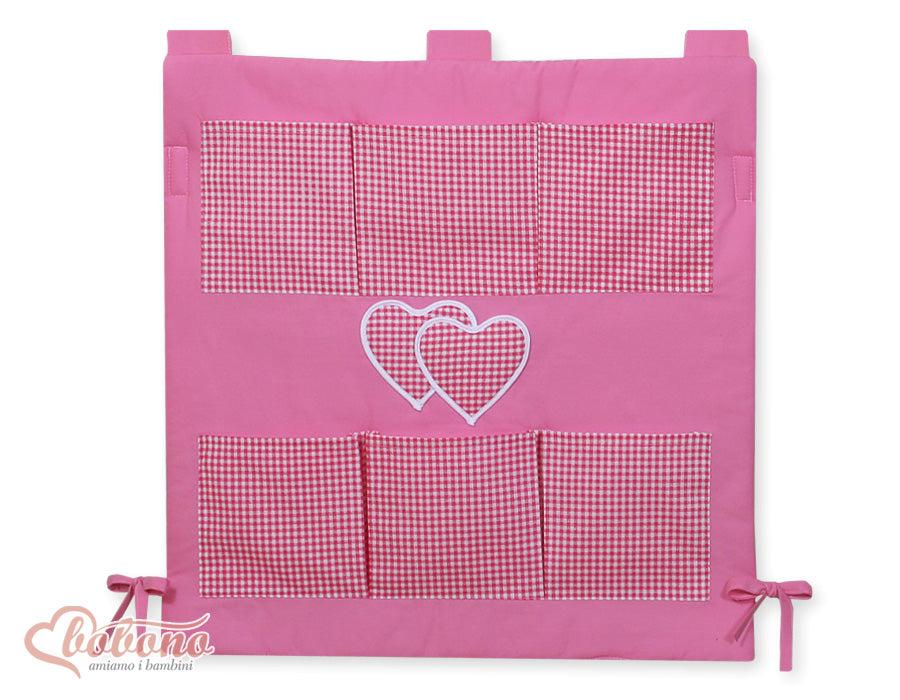 Cot tidy- Hanging Hearts pink