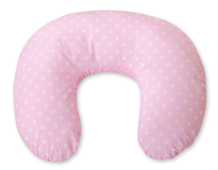 Breastfeeding Pillow Nursing Croissant Pillow, removable, Hands-Free Feeding - white dots on pink