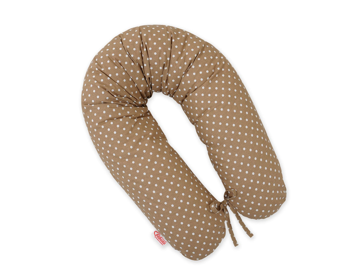 Pregnancy pillow- Longer, removable pillowcase - White polka dots on brown