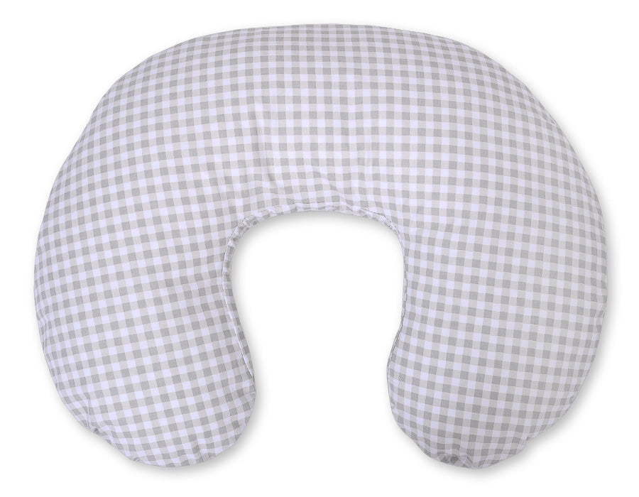 Breastfeeding Pillow Nursing Croissant Pillow, removable, Hands-Free Feeding - Grey checkered