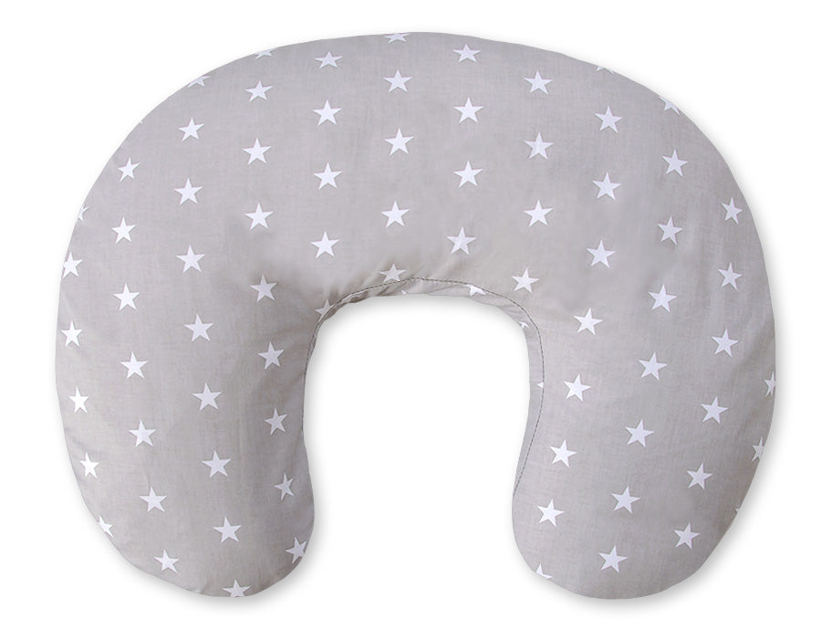 Breastfeeding Pillow Nursing Croissant Pillow, removable, Hands-Free Feeding - Stars grey