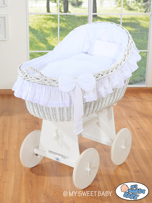Moses Basket Wicker hood crib Carina - white + white bedding