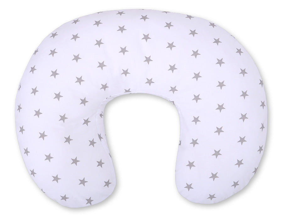 Breastfeeding Pillow Nursing Croissant Pillow, removable, Hands-Free Feeding - Grey Stars