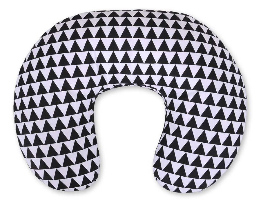 Breastfeeding Pillow Nursing Croissant Pillow, removable, Hands-Free Feeding - triangles black