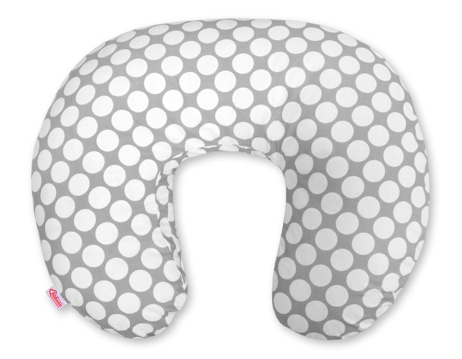 Breastfeeding Pillow Nursing Croissant Pillow, removable, Hands-Free Feeding - grey with white dots