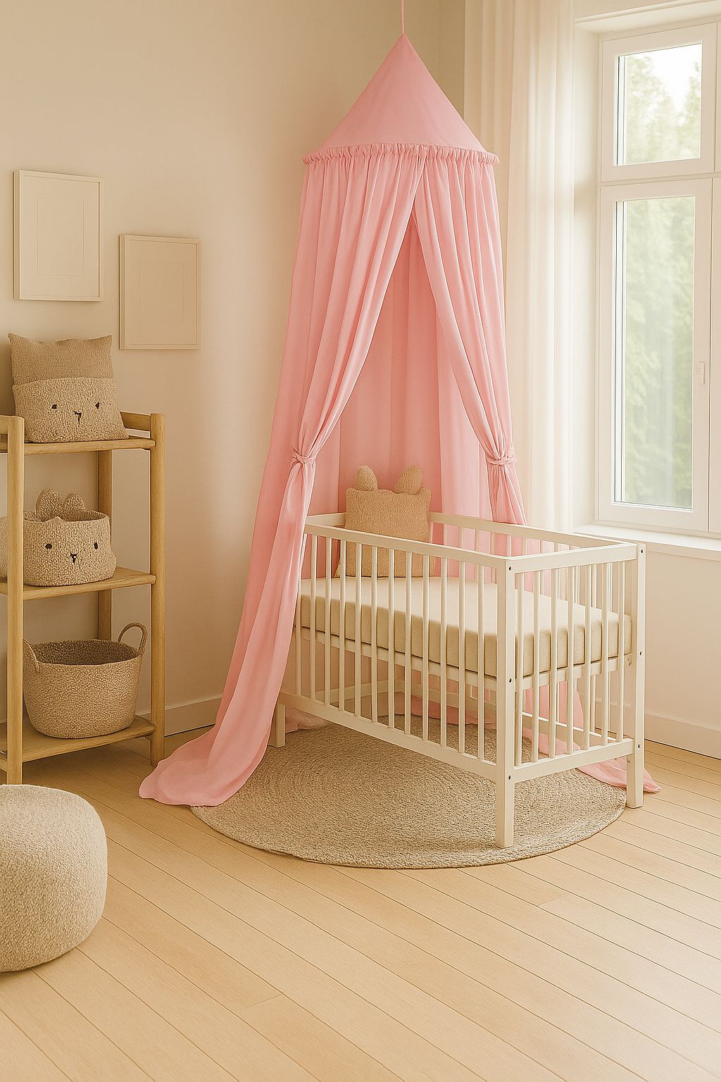 Hanging cotton canopy for children's room - pink