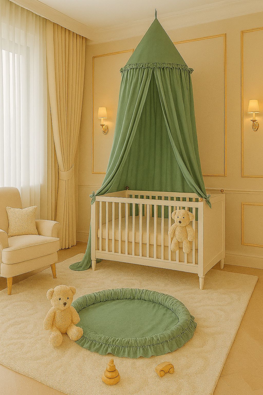 Hanging cotton canopy for children's room  - pastelgreen