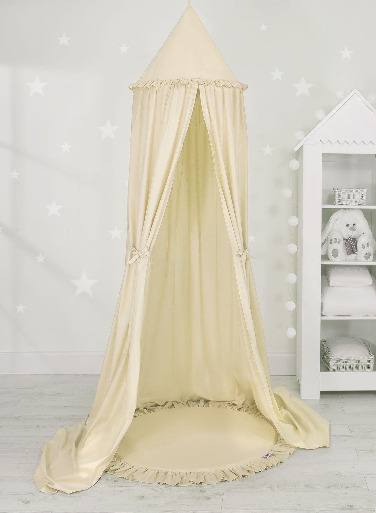 Set: Hanging baldachin for children's room cotton + Floor play mat- cream