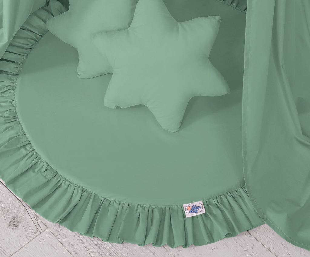 Set: Hanging baldachin for children's room cotton + Floor play mat- pastel green