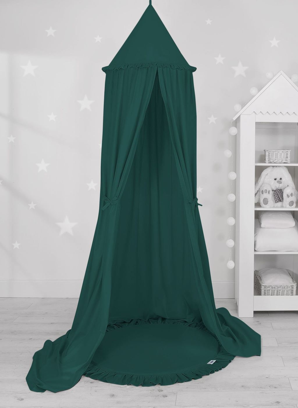 Set: Hanging baldachin for children's room cotton + Floor play mat- bottle green