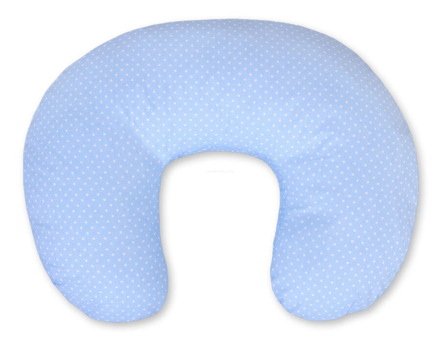 Breastfeeding Pillow Nursing Croissant Pillow, removable, Hands-Free Feeding- polka dots on blue