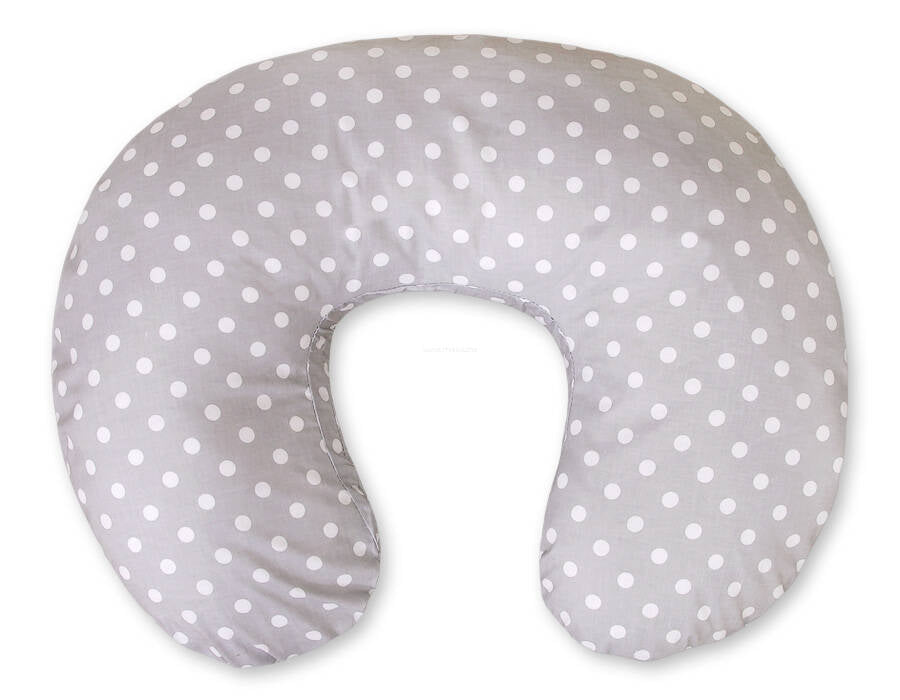 Breastfeeding Pillow Nursing Croissant Pillow, removable, Hands-Free Feeding - white dots on grey