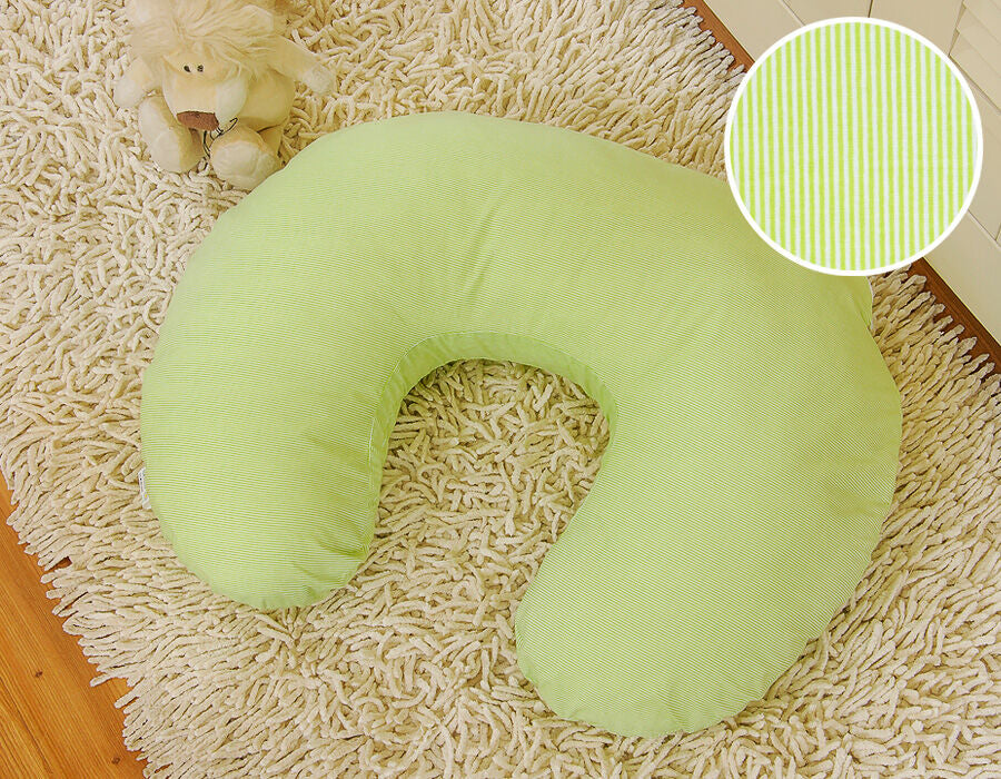 Breastfeeding Pillow Nursing Croissant Pillow, removable, Hands-Free Feeding - Green strips