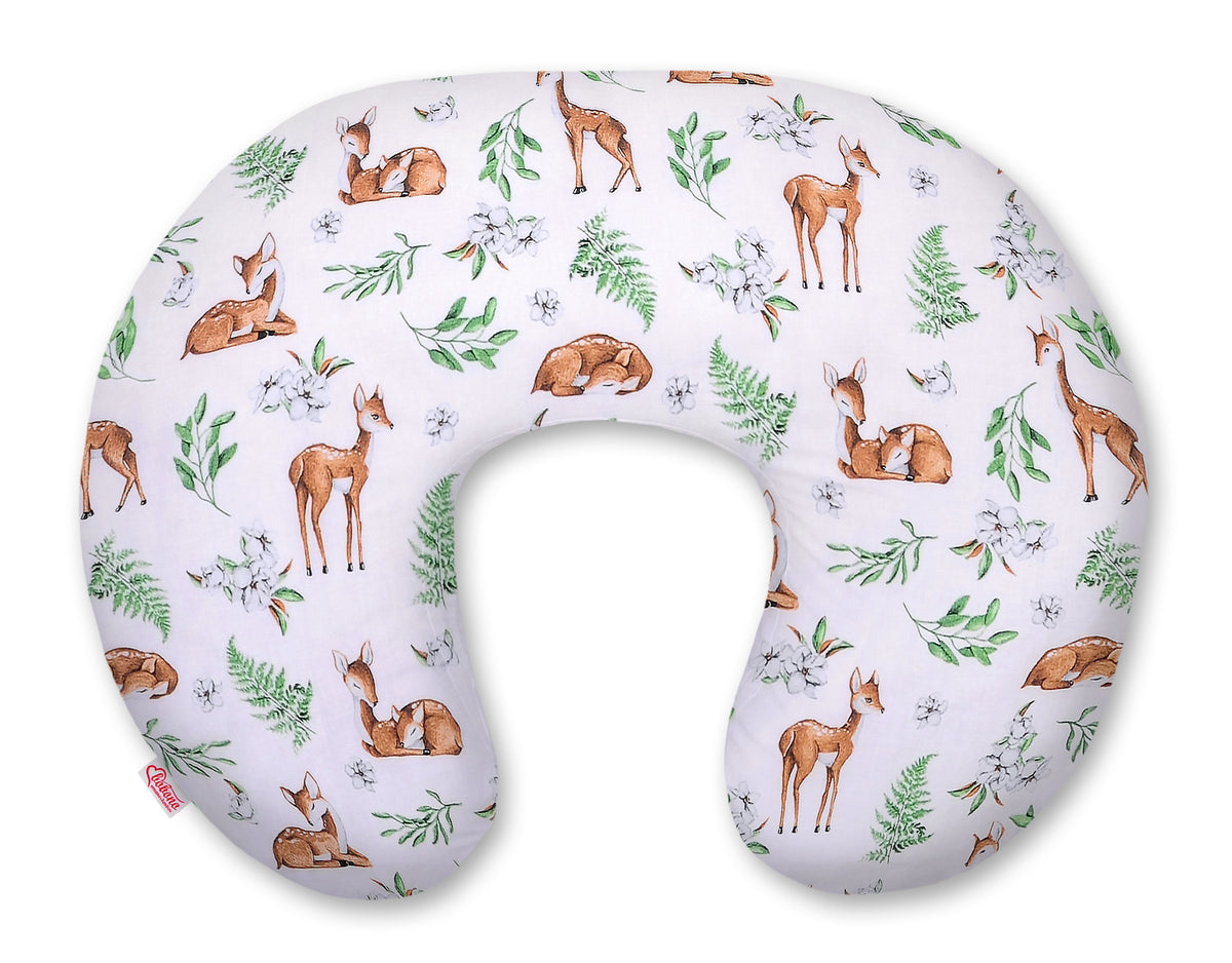 Breastfeeding Pillow Nursing Croissant Pillow, removable, Hands-Free Feeding- white deer