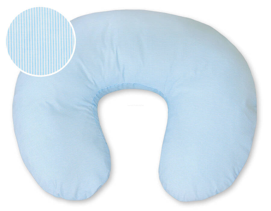 Breastfeeding Pillow Nursing Croissant Pillow, removable, Hands-Free Feeding - Blue strips