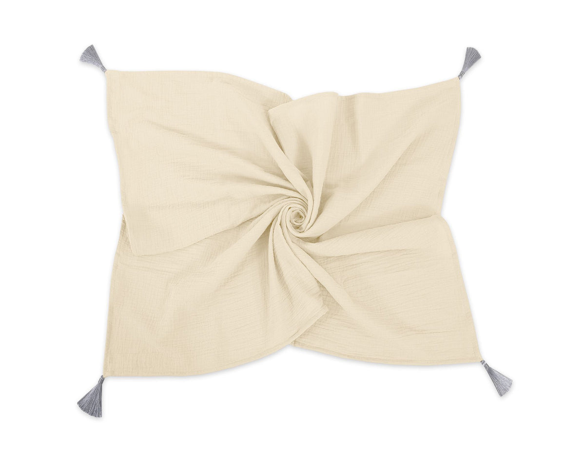 Muslin blanket for kids with tassels - cream