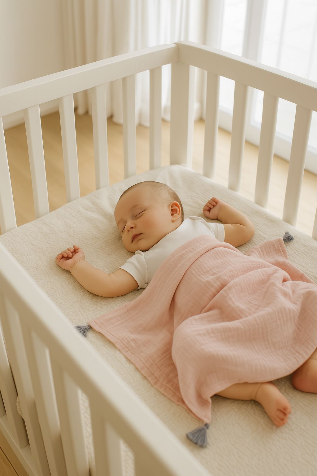 Muslin blanket for kids with tassels - pastel pink