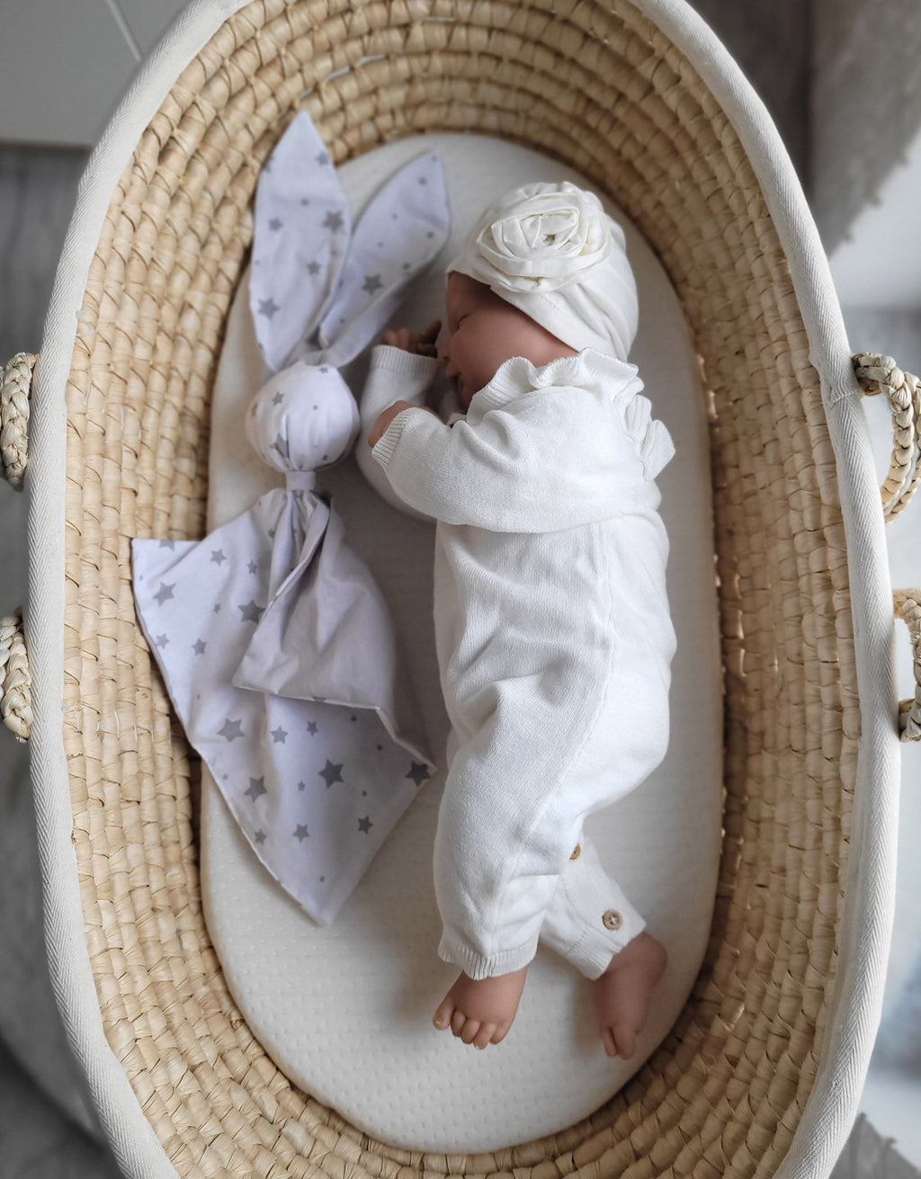 Soft cosy cuddly bunny blanket in cotton - Mini grey stars/grey