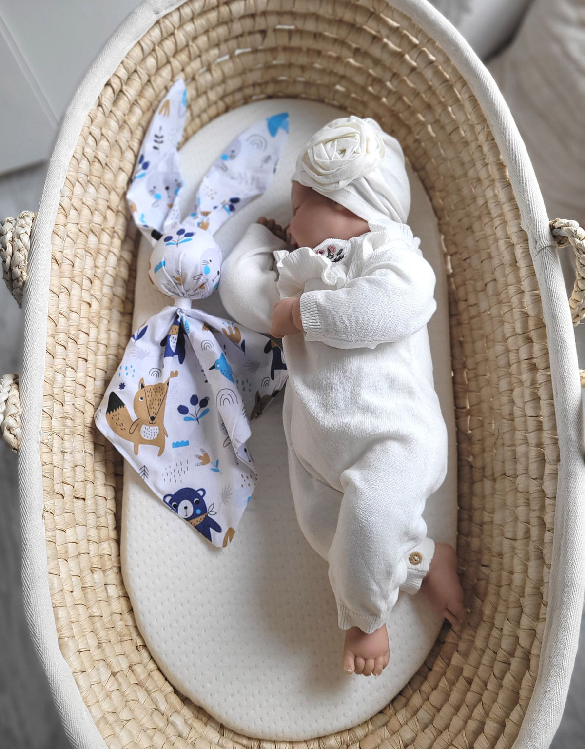 Soft cosy cuddly bunny blanket in cotton - Navy blue bears