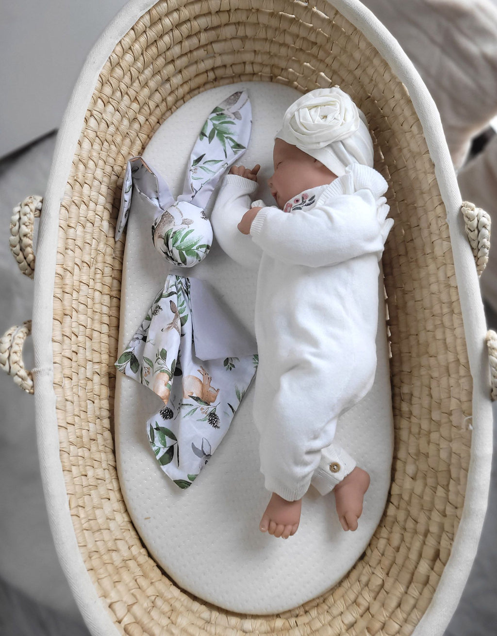 Soft cosy cuddly bunny blanket in cotton - Woodland green/grey