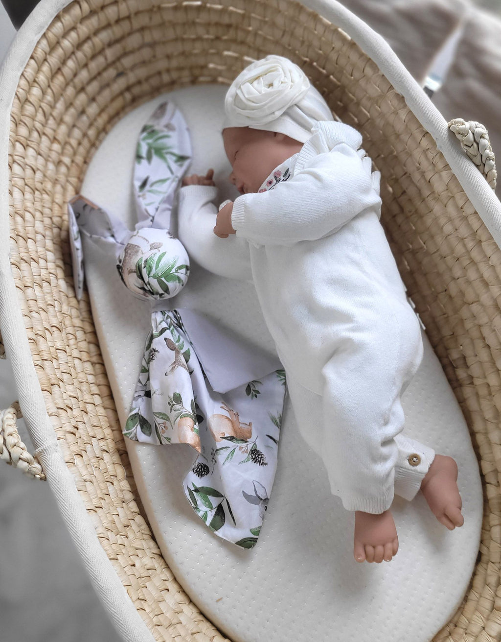 Soft cosy cuddly bunny blanket in cotton - Woodland green/grey
