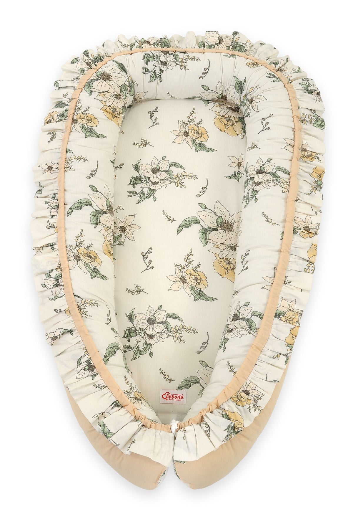 Baby nest Premium Cocoon for infants with a ruffle - Clematis on beige