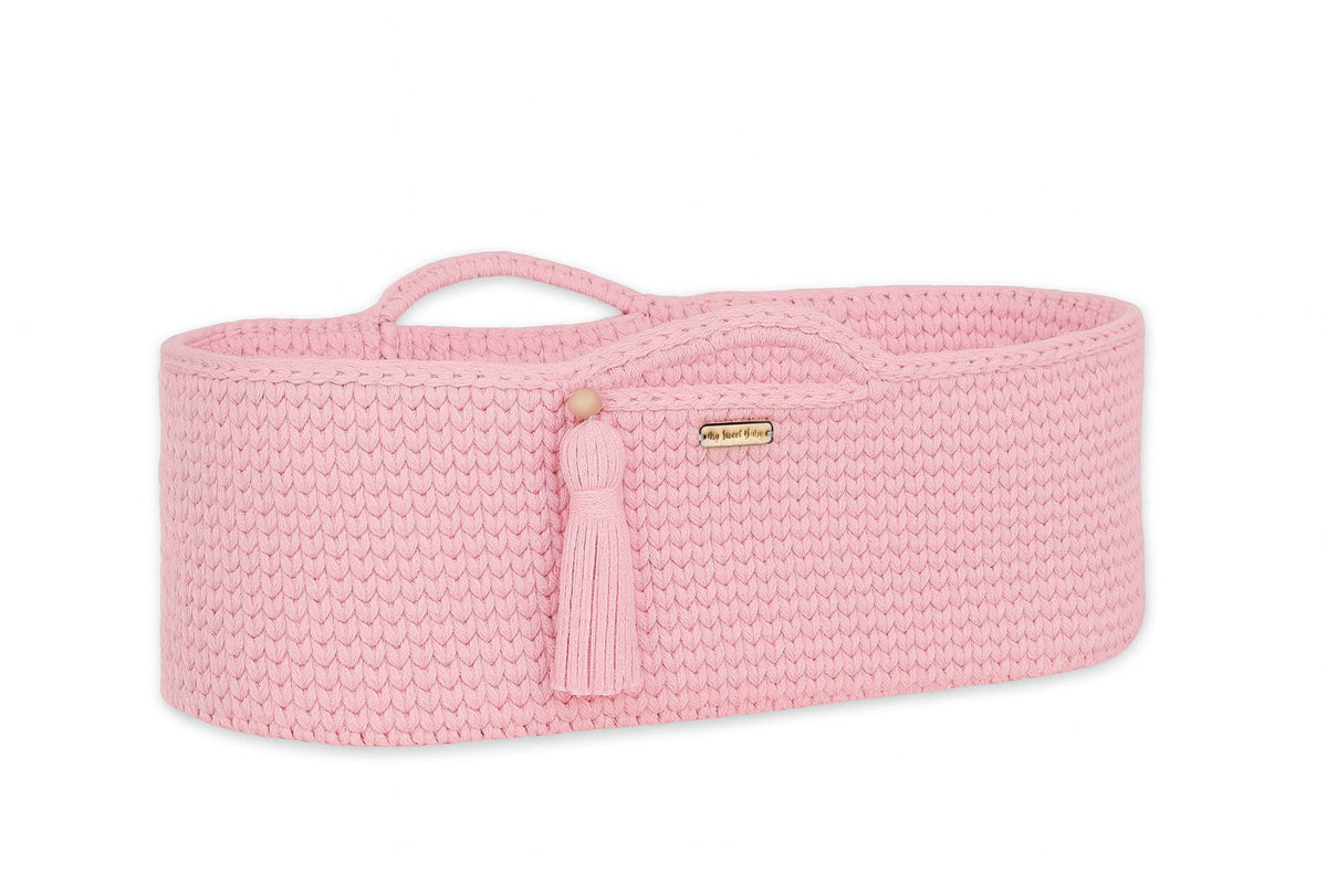 Moses basket BOHO Handmade cotton with mattress - pink