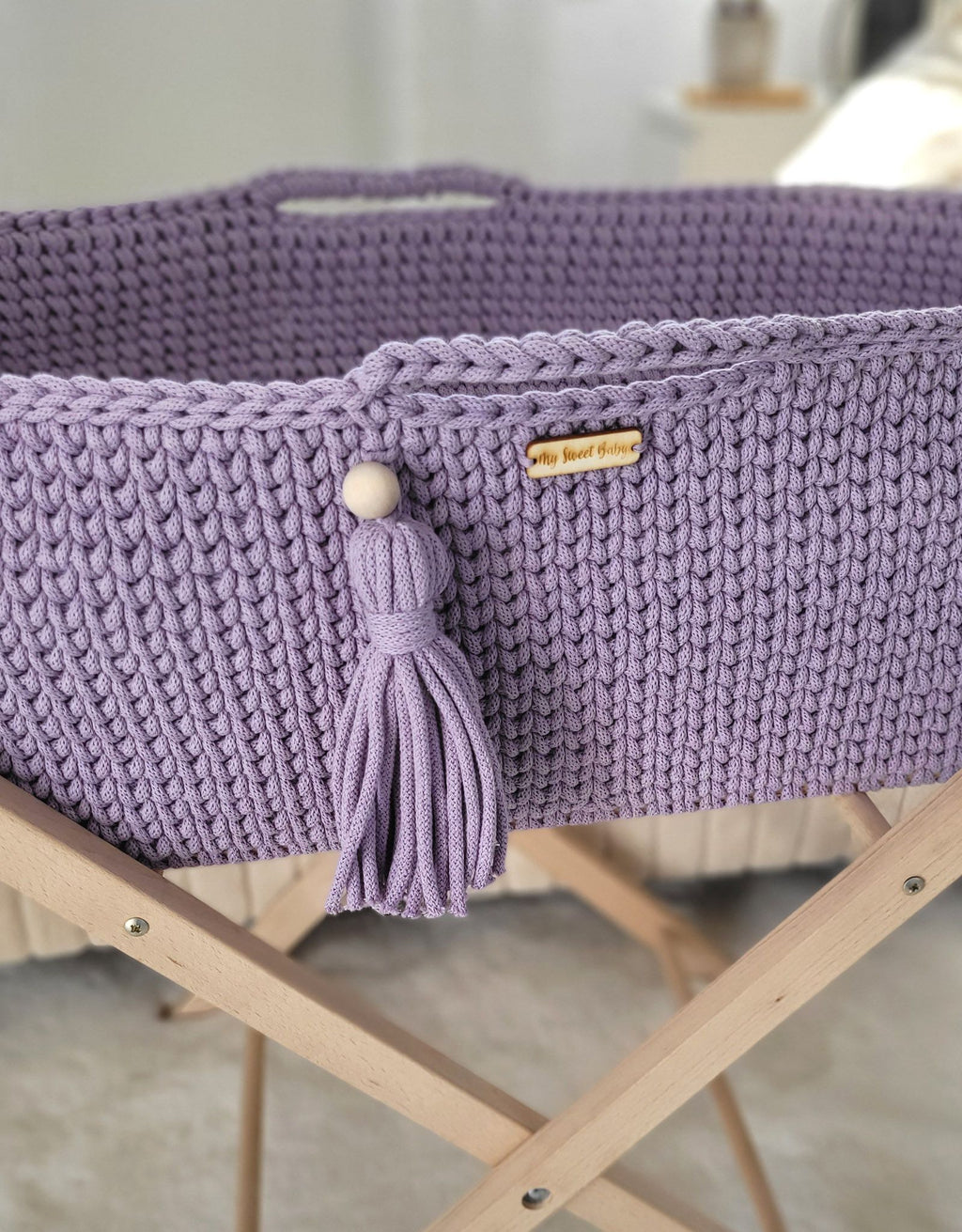 Moses basket BOHO Handmade with stand - lila