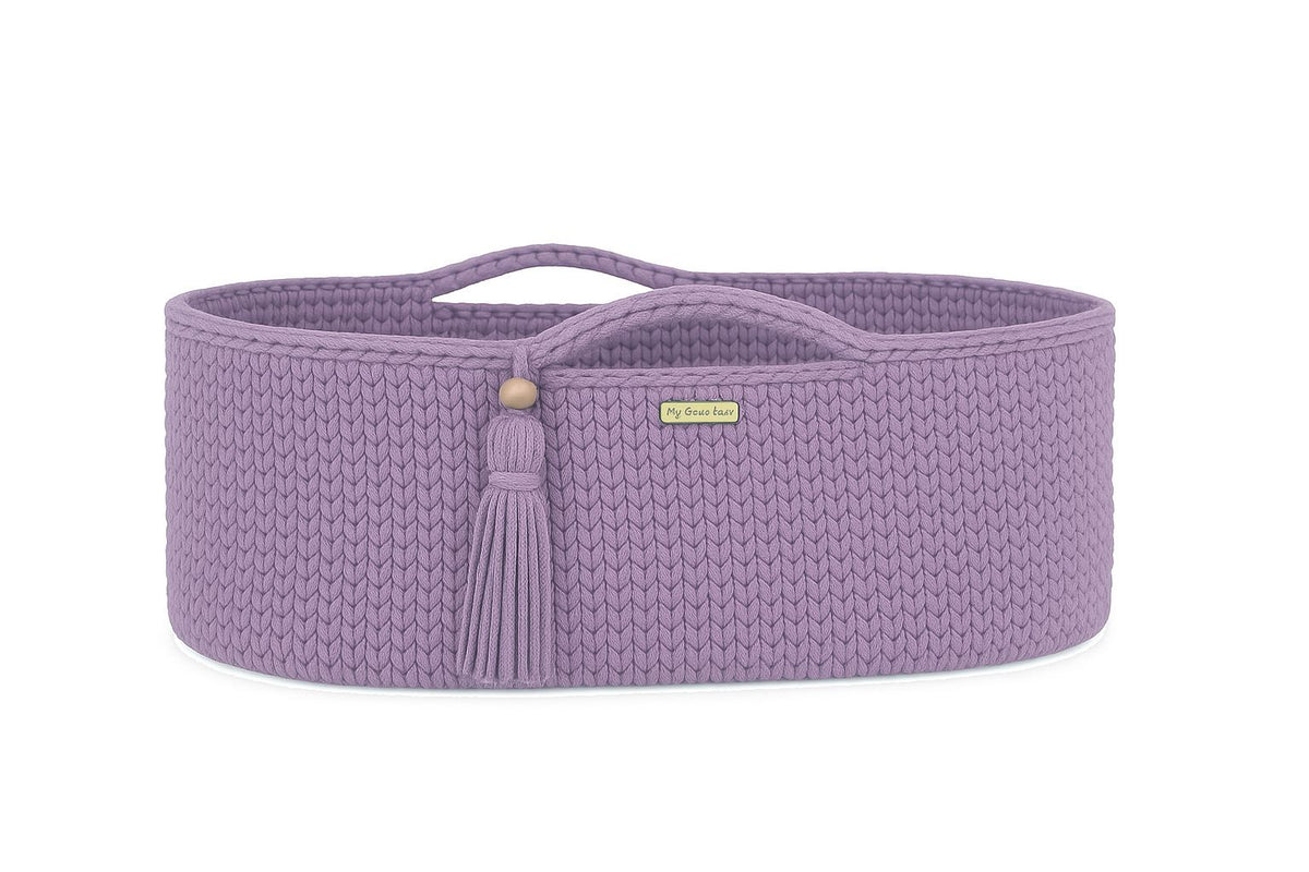 Moses basket BOHO Handmade cotton with mattress - lila